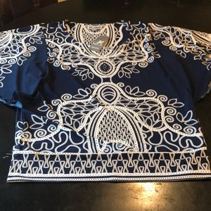NWT Women’s Small JM Collection Blue/ Cream Top